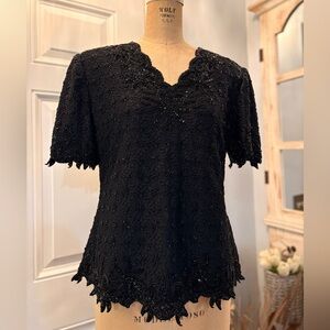 Classic Creations‎ Elegant Black Beaded Top PL Y2K Fairy Grunge Preppy Holiday